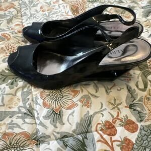 Alfani Black Peep Toe Pump Wedge Woman's Shoes, 7M